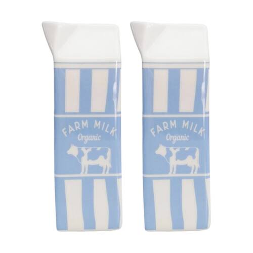 2x Urban Products Milk Carton Blue Ceramic Vase Home Decor 21cm