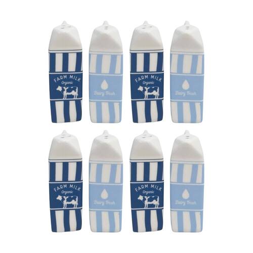 4x Urban Products Milk Carton Blue Ceramic Salt & Pepper Shakers 6cm