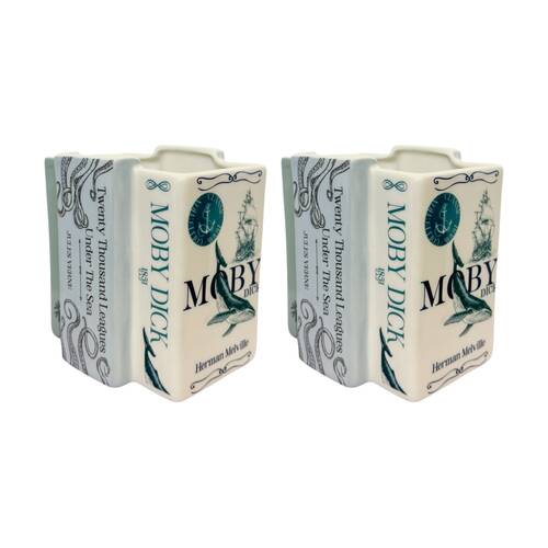 2x Urban Products Sea Books Planter Blue Ceramic Home Decor 15cm