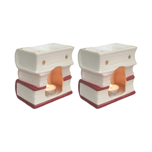 2x Urban Products Book Stack Oil Burner Pink/Gold Ceramic Candle Holder 11cm