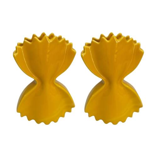 2x Urban Products Pasta Yellow Ceramic Glossy Finish Decorative Vase 24cm