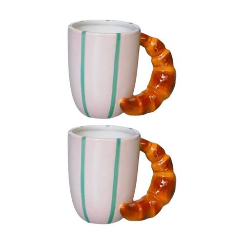 2x Urban Products Croissant Handle Mug Pink/Brown Ceramic Glazed 10cm
