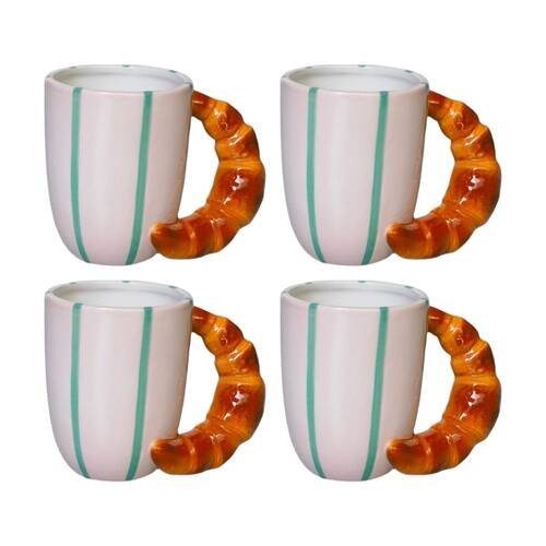 4x Urban Products Croissant Handle Mug Pink/Brown Ceramic Glazed 10cm
