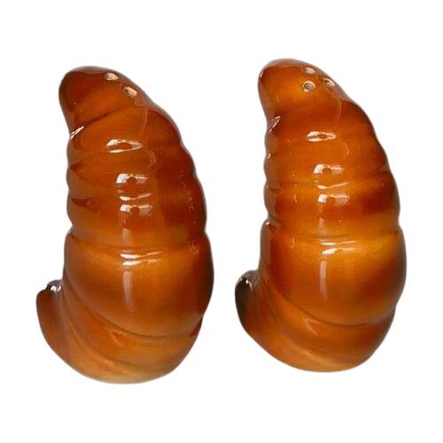 2pc Urban Products Croissant Brown Ceramic Salt & Pepper Shakers 9cm