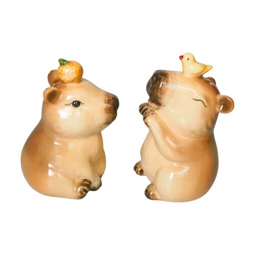 2pc Urban Products Capybara Brown Ceramic Salt & Pepper Shakers 9cm