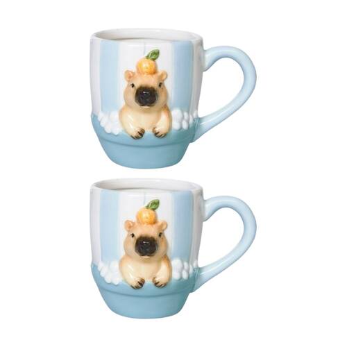 2x Urban Products Capybara Blue/Brown Ceramic Decorative Mug 10cm