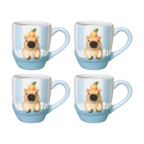 4x Urban Products Capybara Blue/Brown Ceramic Decorative Mug 10cm