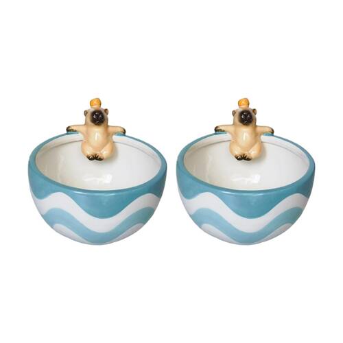 2x Urban Products Capybara Blue/Brown Ceramic Decorative Bowl 16cm