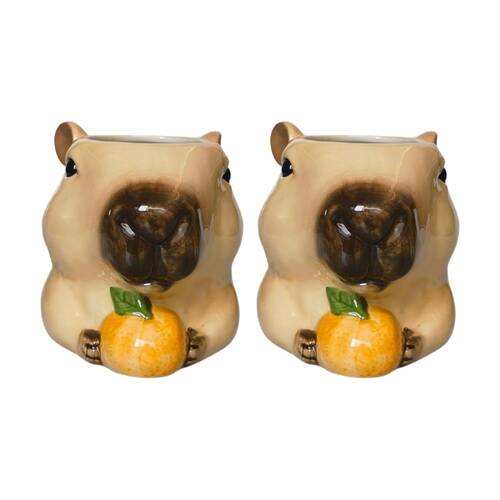 2x Urban Products Capybara Head Brown Ceramic Decorative Planter 10cm