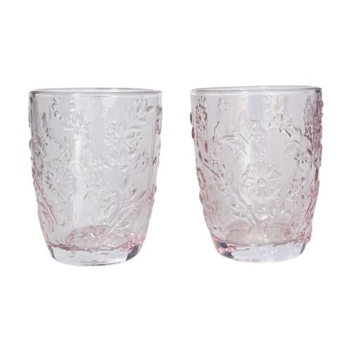 2pc Urban Products Mari Pink Embossed Floral Butterfly Glass Set 10cm