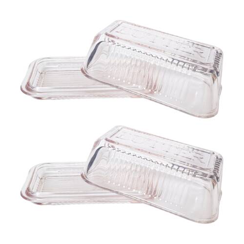 2x Urban Products Mari Butter Dish Pink Glass Set W/ Lid & Ribbed Base 17cm