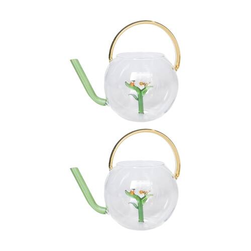 2x Urban Products Bee Flower Watering Can Glass Yellow/Green