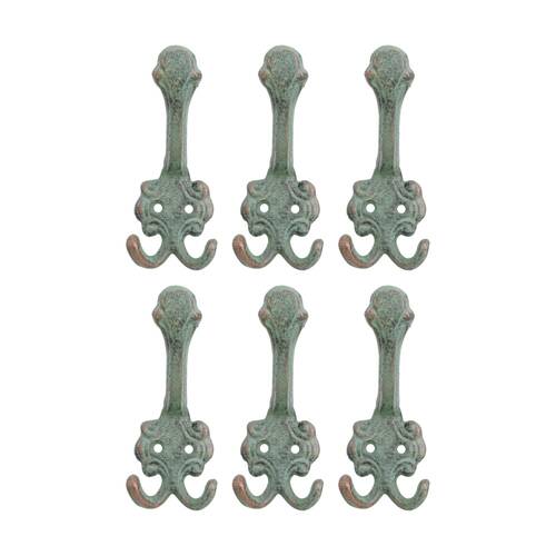 6PK LVD Vintage Cast Iron Green Hook Rustic Home Decoration 5.5x7x14cm