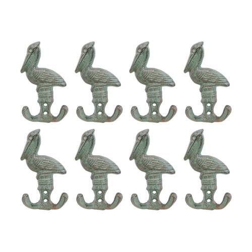 8PK LVD Green Pelican Double Wall Decoration Hook Coastal Home Decor 6.5x3x12cm