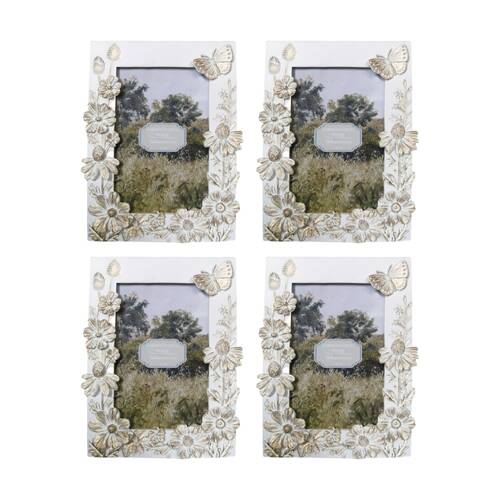 4x Urban Products Garden Floral White Decorative Photo Frame 4x6inch