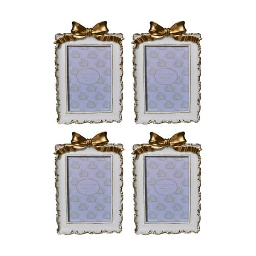 4x Urban Products Lotti Bow White Gold Decorative Photo Frame 4x6inch