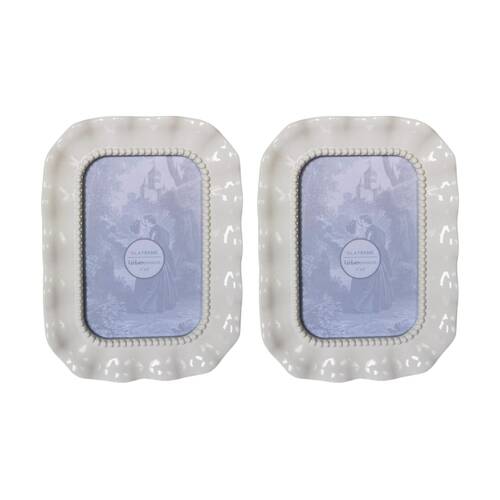 2x Urban Products Isla White Decorative Photo Frame Beaded Edge 4x6inch