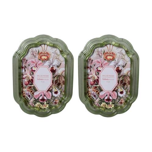 2x Urban Products Millie Green Decorative Floral Photo Frame 4x6inch