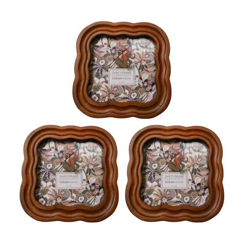 3x Urban Products Darcy Curve Natural Wood Scalloped Edge 4x4inch