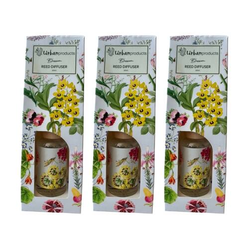 3x Urban Products Botanicals Blossom Scent Oil Diffuser Blue Colourful 30ml