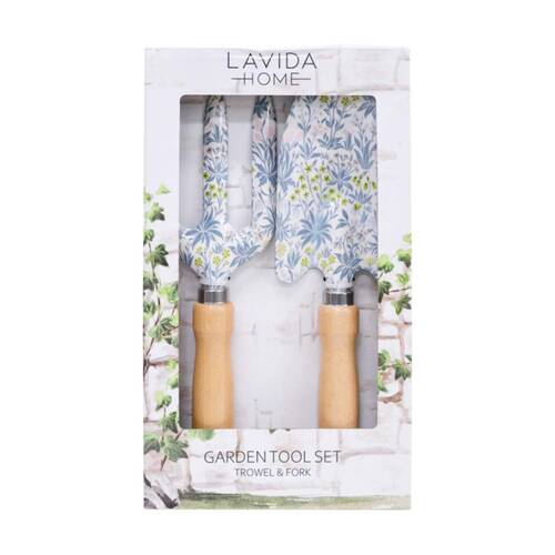 2pc LVD Outdoor Gardening/Planting Wood/Steel Trowel & Fork Tool Set Palmier