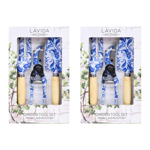 2x 3pc LVD Outdoor Gardening/Planting Trowel Secateurs & Fork Tool Set Hamptons
