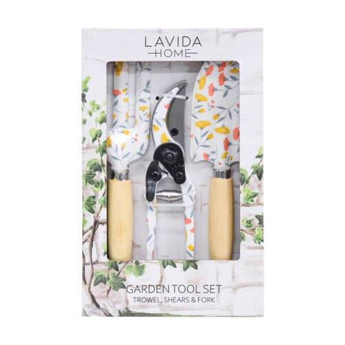 3pc LVD Outdoor Yard Gardening/Planting Trowel Secateurs & Fork Tool Set Delilah