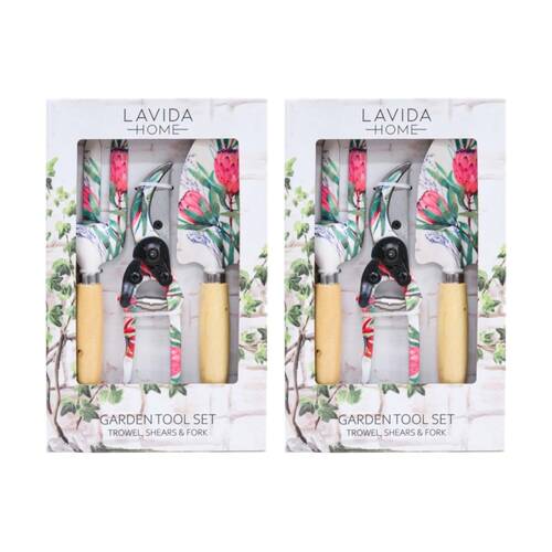 2x 3pc LVD Outdoor Gardening/Planting Trowel Secateurs & Fork Tool Set Natives