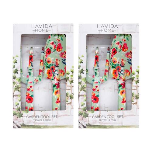 2x 2pc LVD Outdoor Gardening/Planting Aluminium Trowel & Fork Tool Set Florals