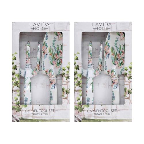 2x 2pc LVD Outdoor Gardening/Planting Aluminium Trowel & Fork Tool Set Silvergum
