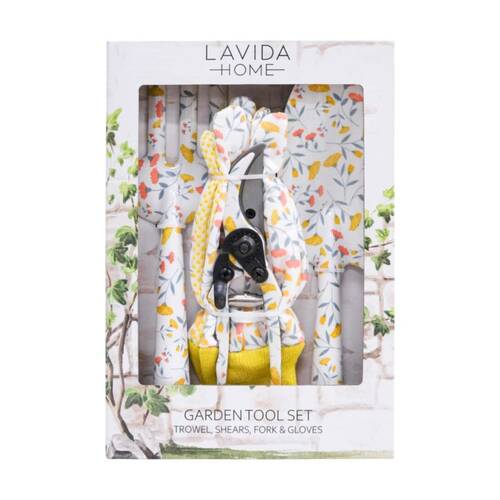 4pc LVD Gardening/Planting Trowel Fork Secatuers & Gloves Tool Set Delilah