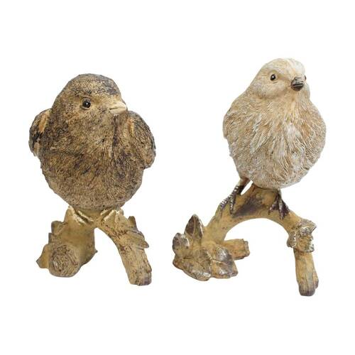 2pc LVD Birds On A Branch Textured Resin Figurine Set Home Decor 15x11x10.5cm 