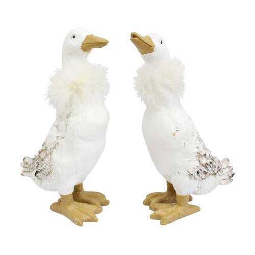 2pc LVD Featherby Ducks Textured Resin Ornament Set Home Decor 23x12x8.5cm