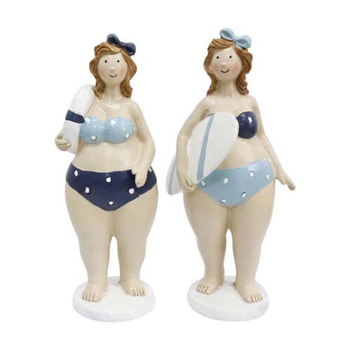 2pc LVD Playful Ladies Surfing Resin Figurine Set Home Decor 18.5x8.5x8cm