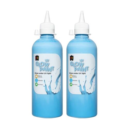 2PK Educational Colours UV Glow Fluorescent Acrylic Paint Blue 500ml 3y+
