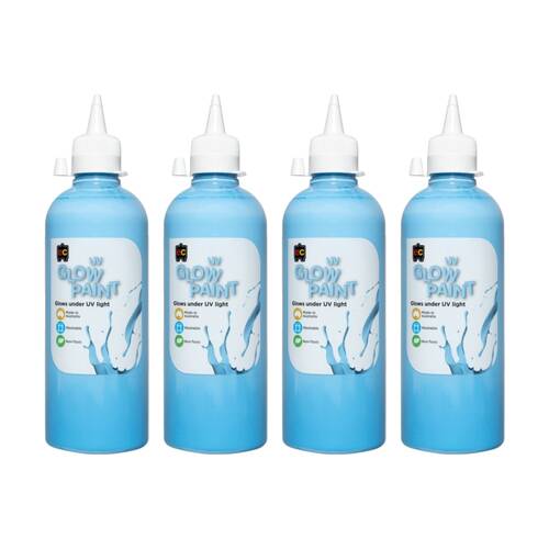4PK Educational Colours UV Glow Fluorescent Acrylic Paint Blue 500ml 3y+