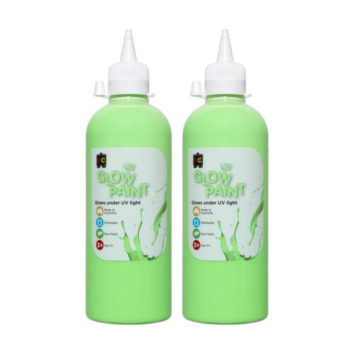2PK Educational Colours UV Glow Fluorescent Acrylic Paint Green 500ml 3y+
