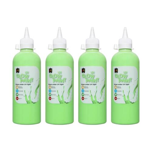 4PK Educational Colours UV Glow Fluorescent Acrylic Paint Green 500ml 3y+