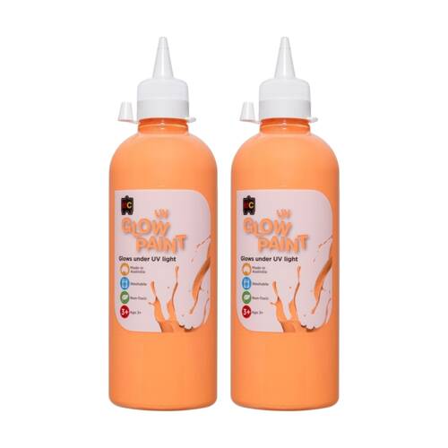 2PK Educational Colours UV Glow Fluorescent Acrylic Paint Orange 500ml 3y+