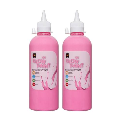 2PK Educational Colours UV Glow Fluorescent Acrylic Paint Pink 500ml 3y+