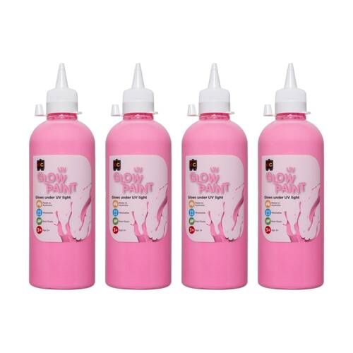 4PK Educational Colours UV Glow Fluorescent Acrylic Paint Pink 500ml 3y+
