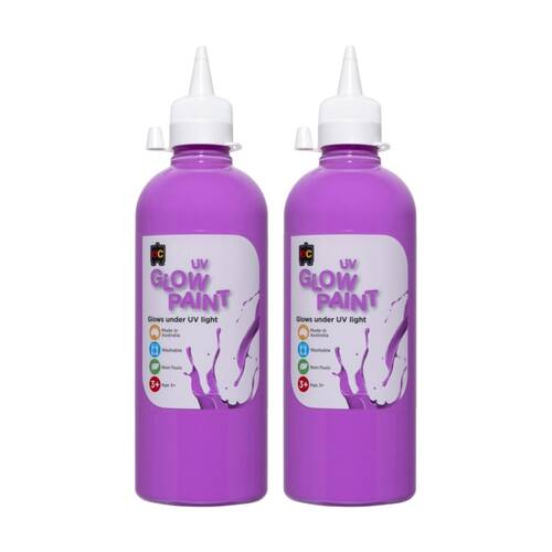 2PK Educational Colours UV Glow Fluorescent Acrylic Paint Violet 500ml 3y+
