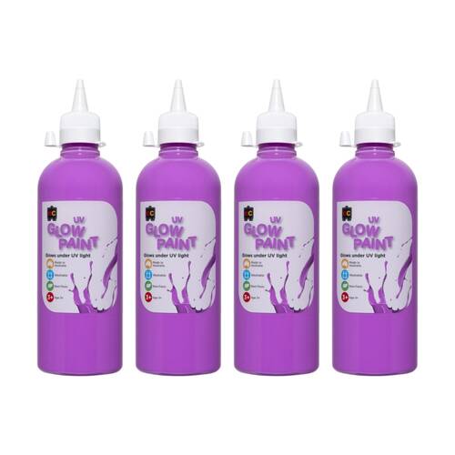 4PK Educational Colours UV Glow Fluorescent Acrylic Paint Violet 500ml 3y+