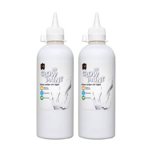 2PK Educational Colours UV Glow Fluorescent Acrylic Paint White 500ml 3y+