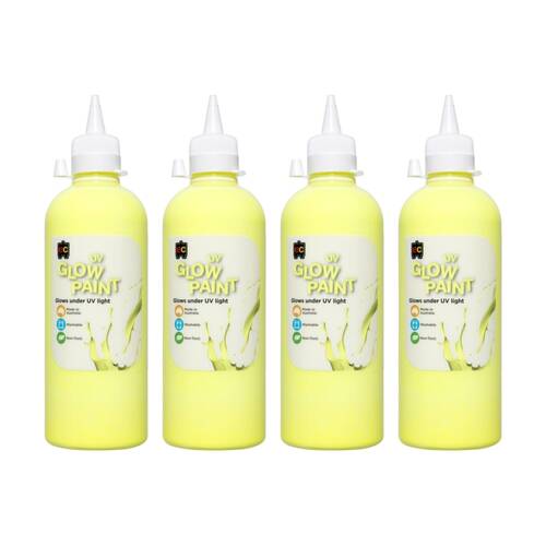 4PK Educational Colours UV Glow Fluorescent Acrylic Paint Yellow 500ml 3y+