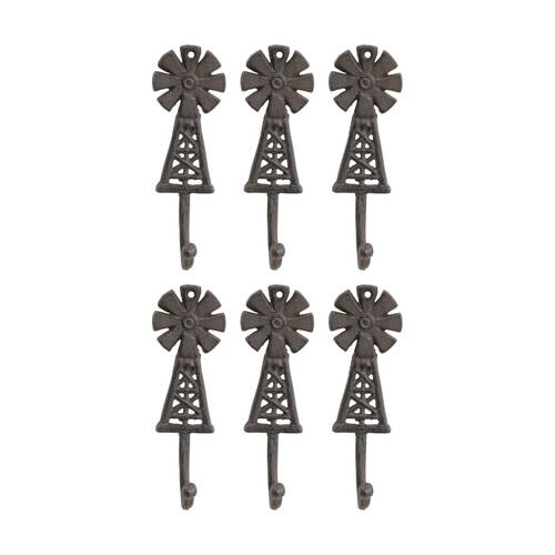 6PK LVD Windmill Hook Home Wall Decoration Rustic Decor 5x3.5x15.5cm