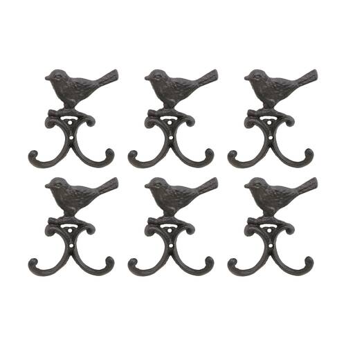 6PK LVD Bird Double Hook Home Wall Decoration Antique FInish 12.5x3.5x13.5cm