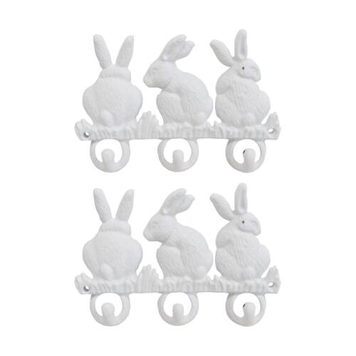 2PK LVD Triple Bunny Hooks White Home Wall Decoration 20.5x2.5x14cm