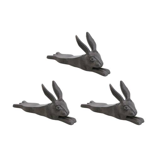 3PK LVD Cast Iron Long Rabbit Wedge Door Stopper Home Decor 20x12x12cm