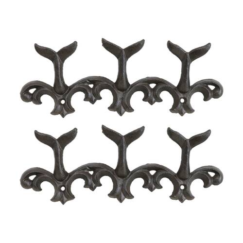 2PK LVD Whale Tale Triple Wall Decoration Hook Coastal Home Decor 27.5x5x10cm